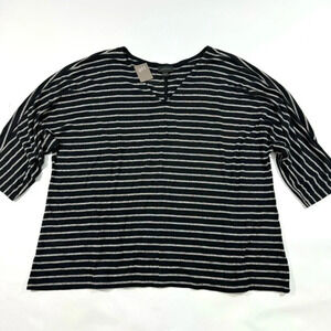 New J Jill Wearever Dolman Sleeve Stripe Top Black Grey